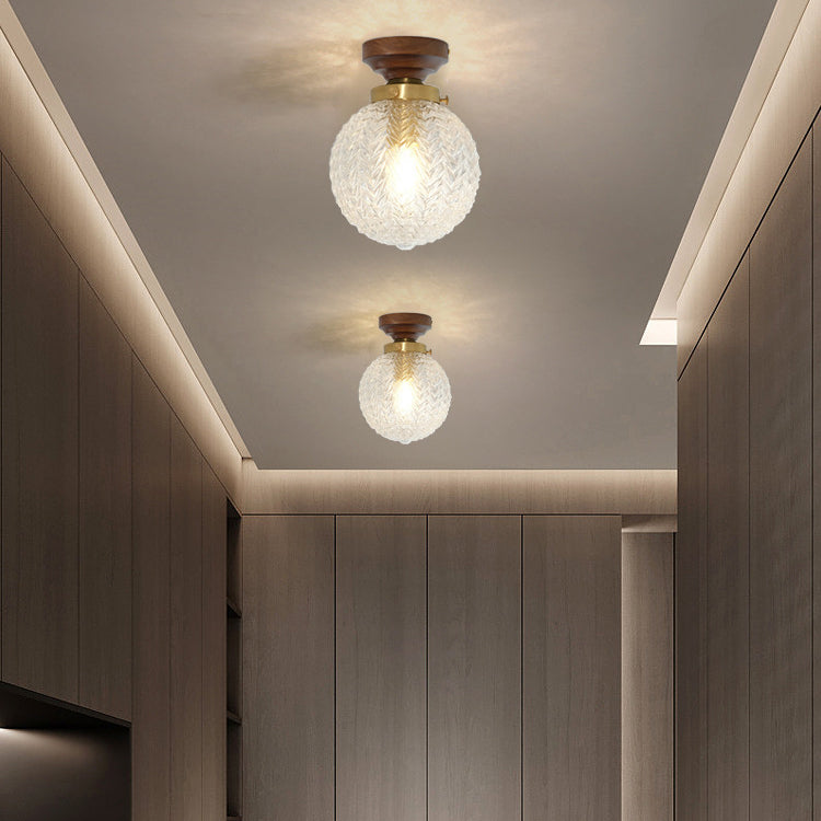 Traditional French Orb Leaf Wood Glass 1-light Semi-flush Mount Ceiling Light for Living Room