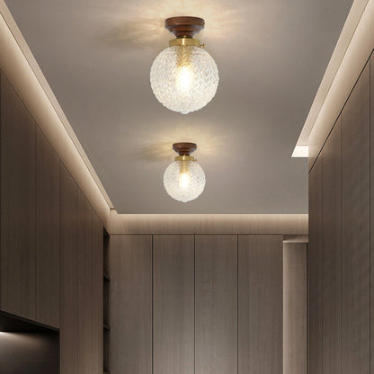 Traditional French Orb Leaf Wood Glass 1-light Semi-flush Mount Ceiling Light for Living Room