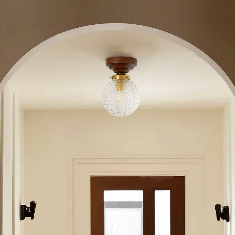 Traditional French Orb Leaf Wood Glass 1-light Semi-flush Mount Ceiling Light for Living Room