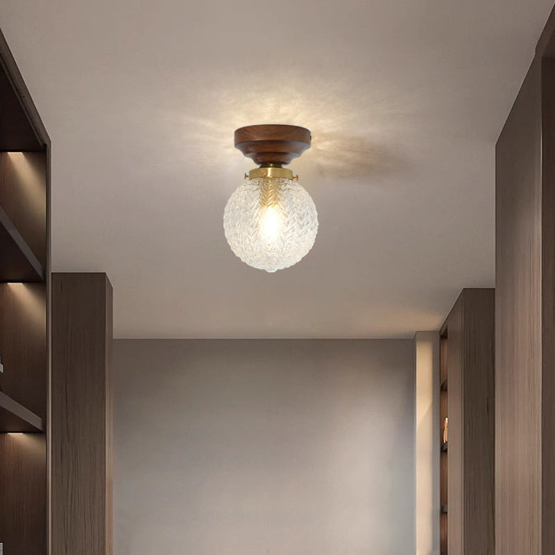 Traditional French Orb Leaf Wood Glass 1-light Semi-flush Mount Ceiling Light for Living Room