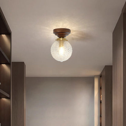 Traditional French Orb Leaf Wood Glass 1-light Semi-flush Mount Ceiling Light for Living Room