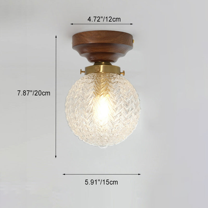 Traditional French Orb Leaf Wood Glass 1-light Semi-flush Mount Ceiling Light for Living Room