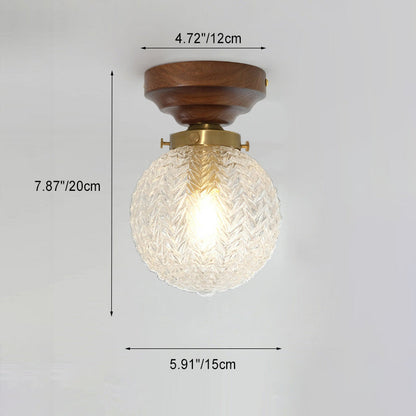 Traditional French Orb Leaf Wood Glass 1-light Semi-flush Mount Ceiling Light for Living Room