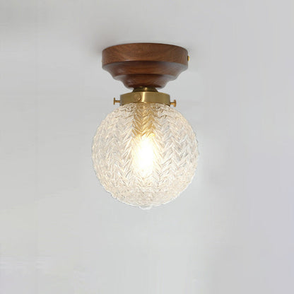 Traditional French Orb Leaf Wood Glass 1-light Semi-flush Mount Ceiling Light for Living Room