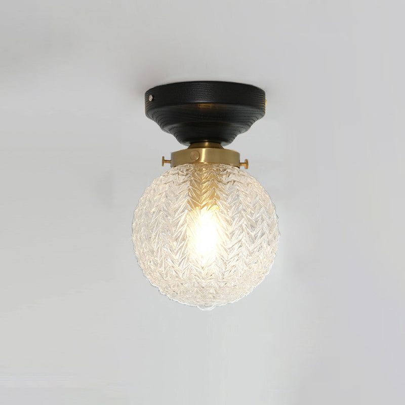 Traditional French Orb Leaf Wood Glass 1-light Semi-flush Mount Ceiling Light for Living Room