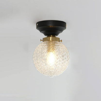 Traditional French Orb Leaf Wood Glass 1-light Semi-flush Mount Ceiling Light for Living Room