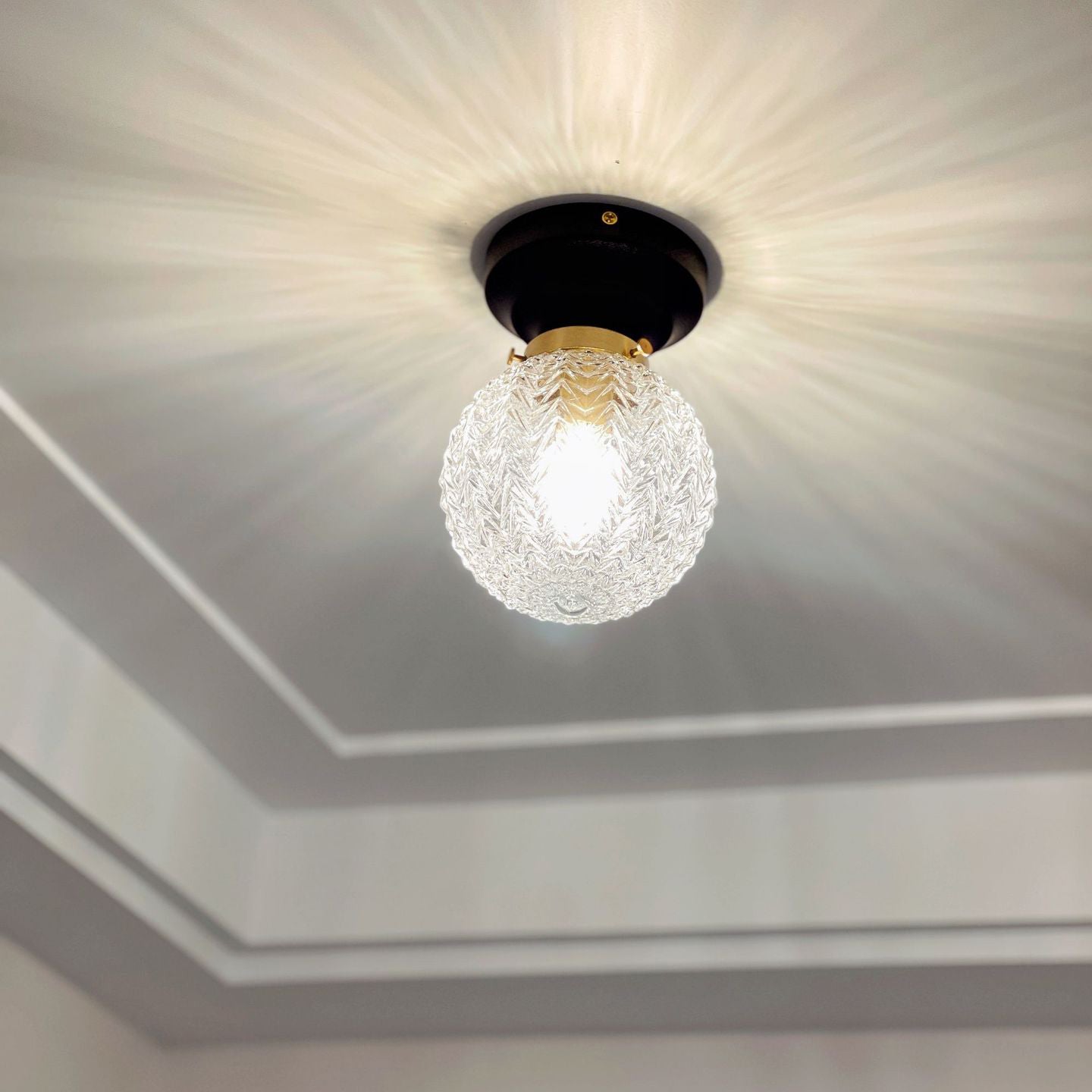 Traditional French Orb Leaf Wood Glass 1-light Semi-flush Mount Ceiling Light for Living Room