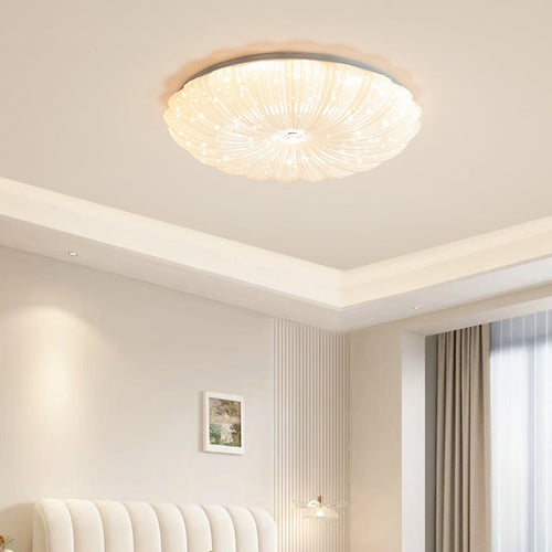 Contemporary Creative Round Cat Paw Cheese Stripe Iron Plastic LED Flush Mount Ceiling Light For Bedroom