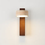 Traditional Japanese Rectangle Round Yellow Travertine Solid Wood 1-Light Wall Sconce Lamp For Bedroom