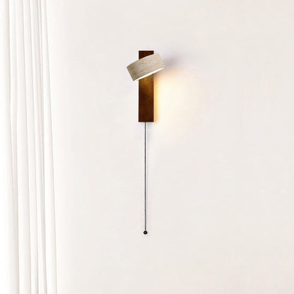 Traditional Japanese Rectangle Round Yellow Travertine Solid Wood 1-Light Wall Sconce Lamp For Bedroom