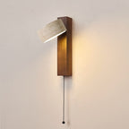Traditional Japanese Rectangle Round Yellow Travertine Solid Wood 1-Light Wall Sconce Lamp For Bedroom