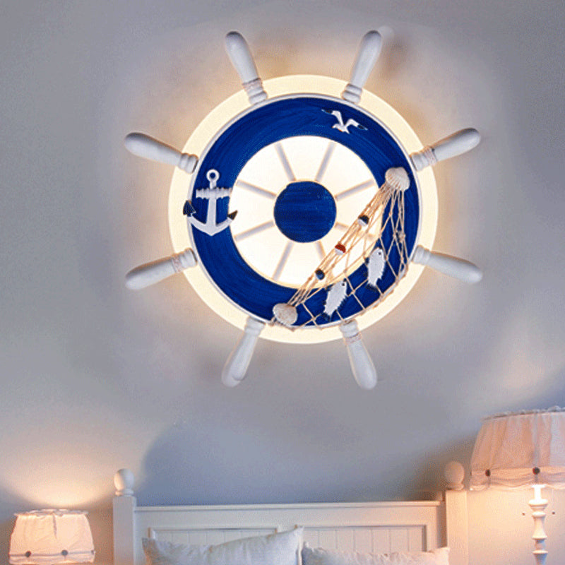 Lumendat Contemporary Coastal Kids Round Rudder Resin Twine Acrylic LED Wall Sconce Lamp For Bedroom Lumendat