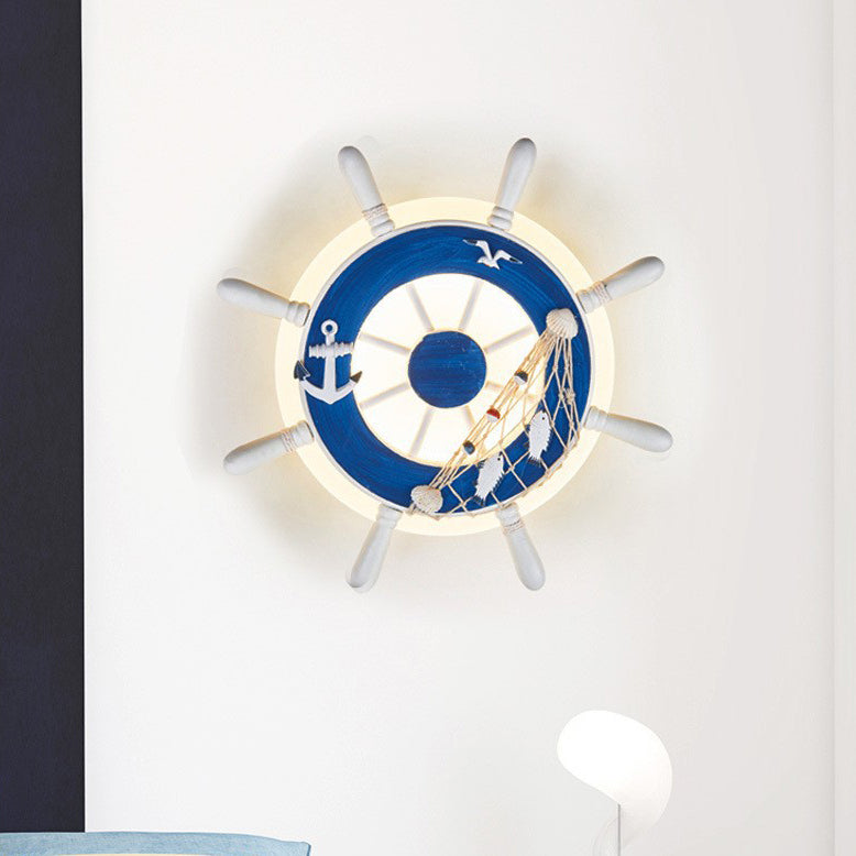 Lumendat Contemporary Coastal Kids Round Rudder Resin Twine Acrylic LED Wall Sconce Lamp For Bedroom Lumendat
