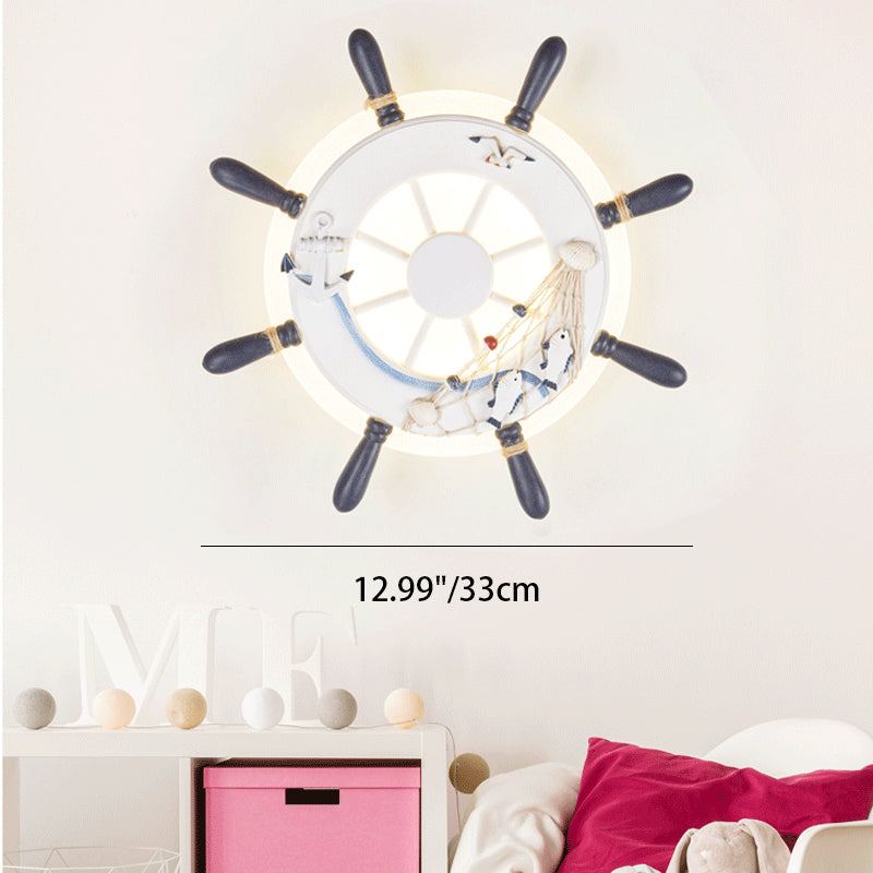 Lumendat Contemporary Coastal Kids Round Rudder Resin Twine Acrylic LED Wall Sconce Lamp For Bedroom Lumendat
