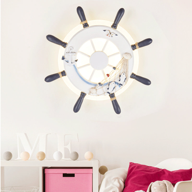 Lumendat Contemporary Coastal Kids Round Rudder Resin Twine Acrylic LED Wall Sconce Lamp For Bedroom Lumendat
