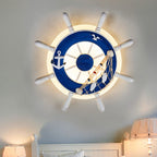 Lumendat Contemporary Coastal Kids Round Rudder Resin Twine Acrylic LED Wall Sconce Lamp For Bedroom Lumendat