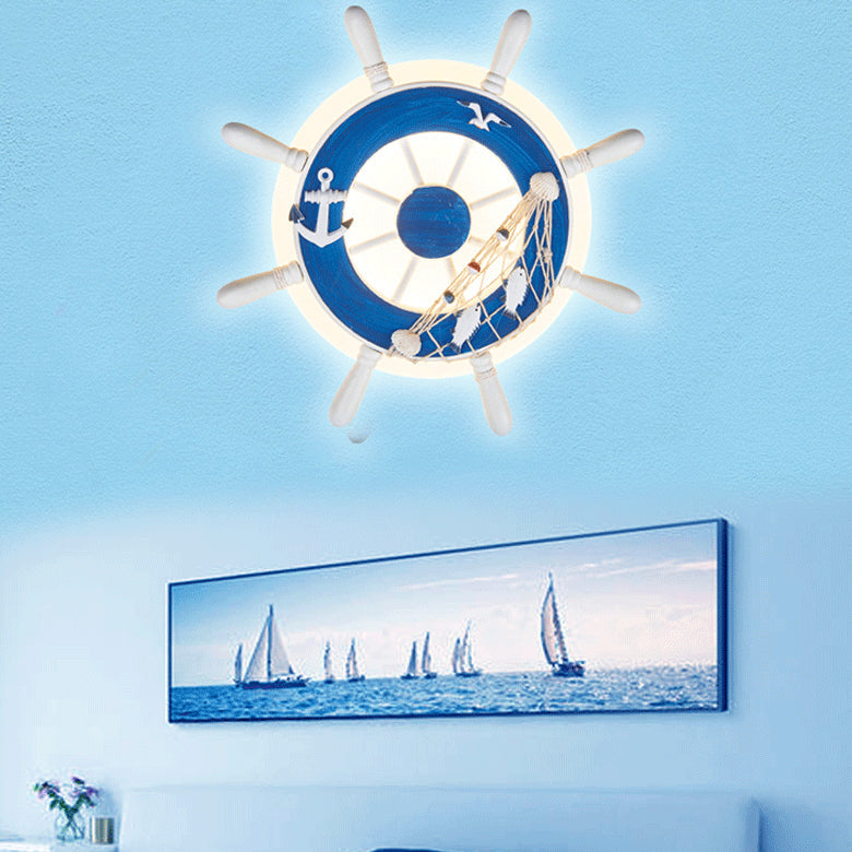 Lumendat Contemporary Coastal Kids Round Rudder Resin Twine Acrylic LED Wall Sconce Lamp For Bedroom Lumendat