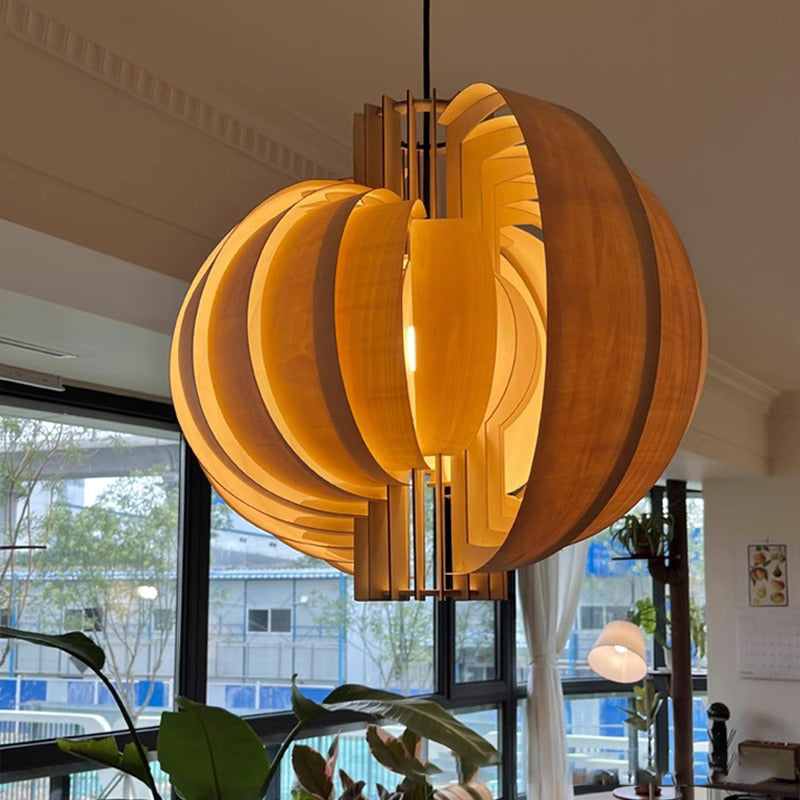 Traditional Vintage Globe Moon Shape Wood 1-Light Pendant Light For Living Room