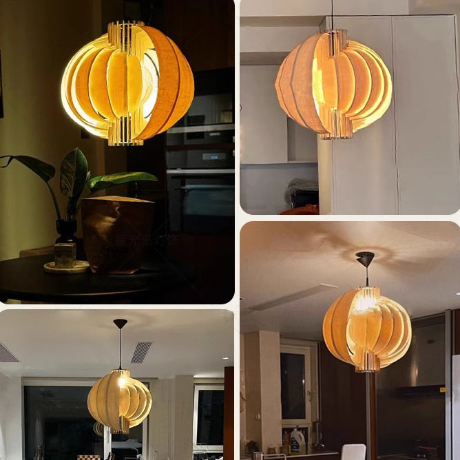 Traditional Vintage Globe Moon Shape Wood 1-Light Pendant Light For Living Room