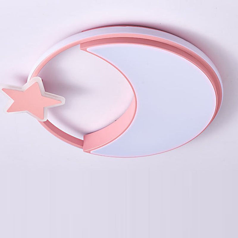 Lumendat Modern Minimalist Kids Star Moon Round Iron Acrylic LED Flush Mount Ceiling Light For Bedroom Lumendat