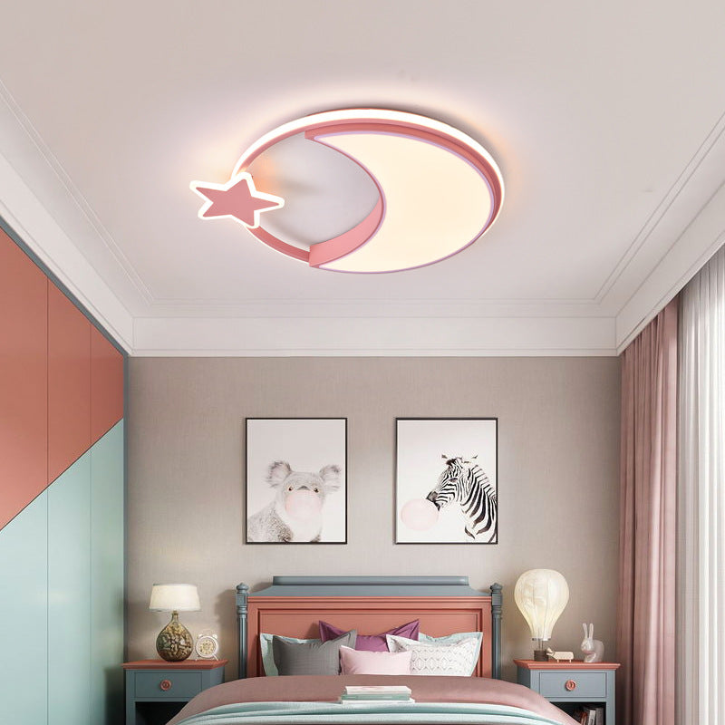Lumendat Modern Minimalist Kids Star Moon Round Iron Acrylic LED Flush Mount Ceiling Light For Bedroom Lumendat