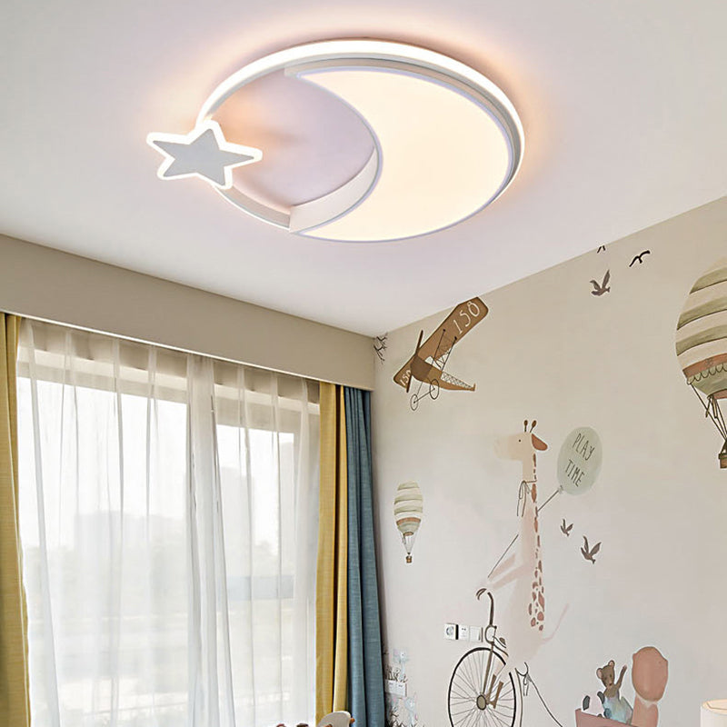 Lumendat Modern Minimalist Kids Star Moon Round Iron Acrylic LED Flush Mount Ceiling Light For Bedroom Lumendat