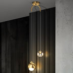 Modern Minimalist Globe Brass Crystal 2-Light Pendant Light For Bedroom