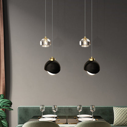 Modern Minimalist Globe Brass Crystal 2-Light Pendant Light For Bedroom