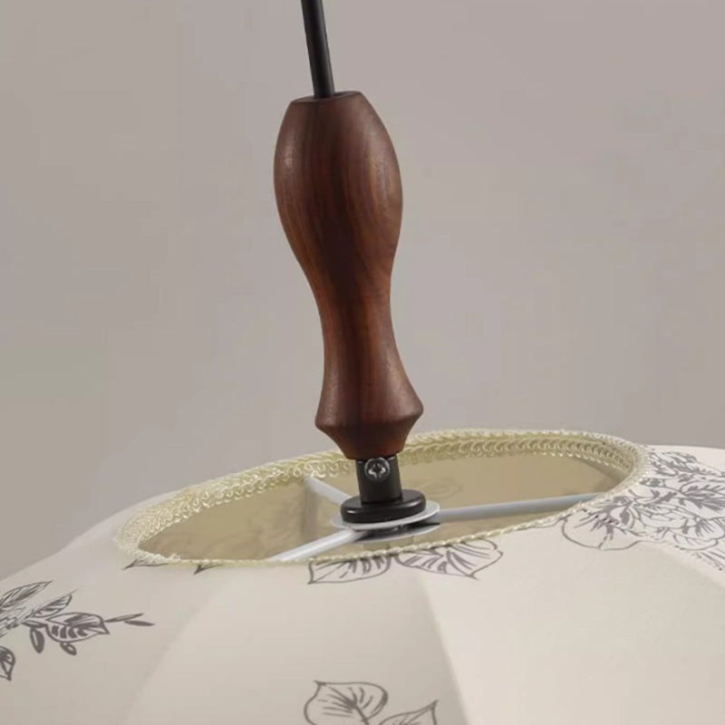Traditional French Dome Round Wave Solid Wood Iron Frame Fabric Shade 3-light Pendant Light for Living Room