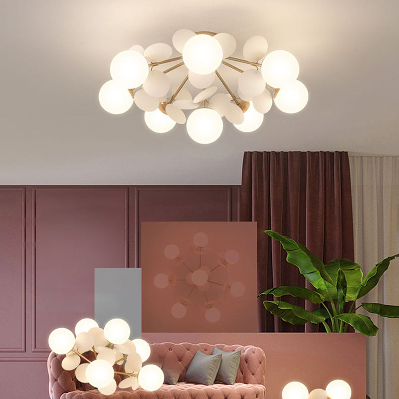 Contemporary Creative Branch Globe Round Piece Metal Glass Acrylic 4/6/8 Light Flush Mount Ceiling Light For Bedroom Lumendat