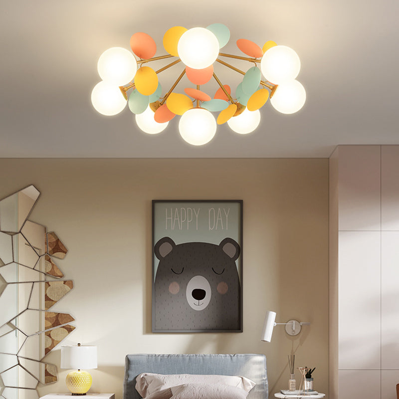Contemporary Creative Branch Globe Round Piece Metal Glass Acrylic 4/6/8 Light Flush Mount Ceiling Light For Bedroom Lumendat
