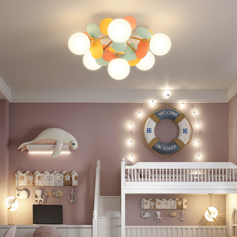 Contemporary Creative Branch Globe Round Piece Metal Glass Acrylic 4/6/8 Light Flush Mount Ceiling Light For Bedroom Lumendat