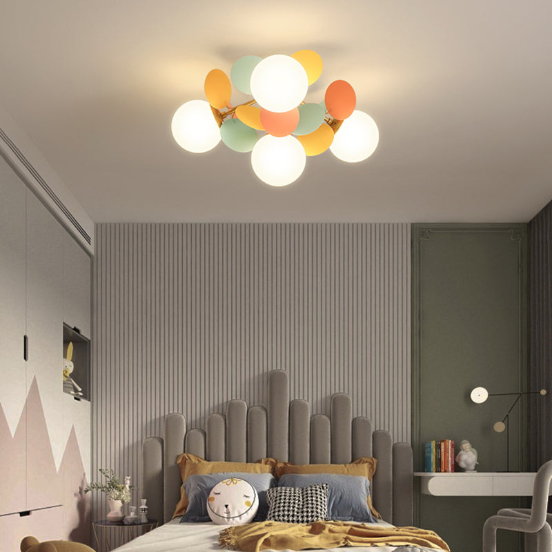 Contemporary Creative Branch Globe Round Piece Metal Glass Acrylic 4/6/8 Light Flush Mount Ceiling Light For Bedroom Lumendat