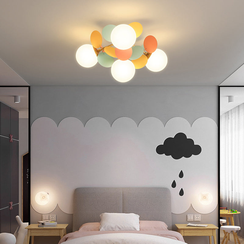 Contemporary Creative Branch Globe Round Piece Metal Glass Acrylic 4/6/8 Light Flush Mount Ceiling Light For Bedroom Lumendat