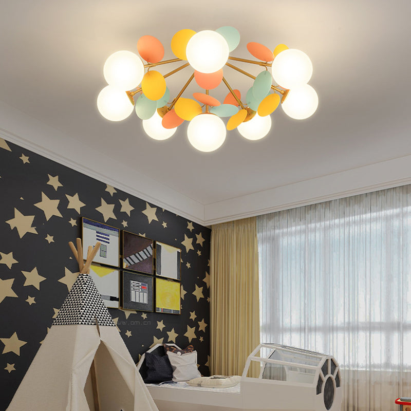 Contemporary Creative Branch Globe Round Piece Metal Glass Acrylic 4/6/8 Light Flush Mount Ceiling Light For Bedroom Lumendat