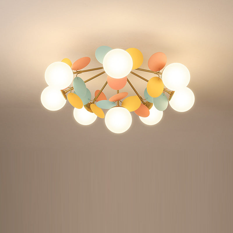 Contemporary Creative Branch Globe Round Piece Metal Glass Acrylic 4/6/8 Light Flush Mount Ceiling Light For Bedroom Lumendat
