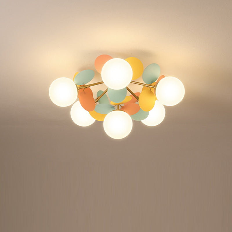 Contemporary Creative Branch Globe Round Piece Metal Glass Acrylic 4/6/8 Light Flush Mount Ceiling Light For Bedroom Lumendat