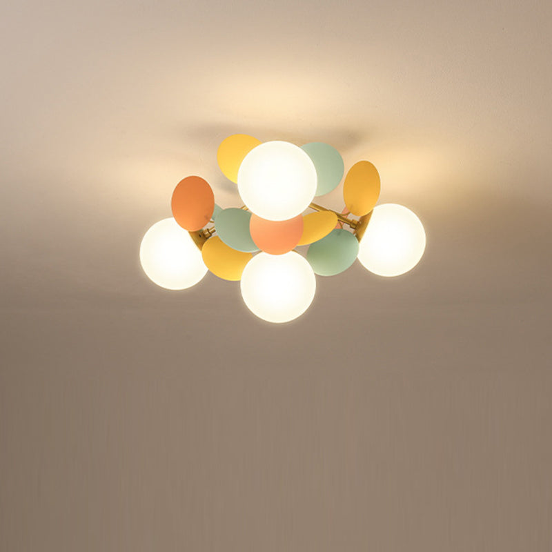Contemporary Creative Branch Globe Round Piece Metal Glass Acrylic 4/6/8 Light Flush Mount Ceiling Light For Bedroom Lumendat