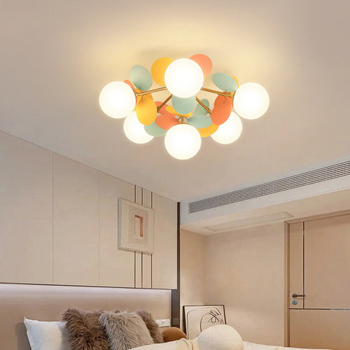 Contemporary Creative Branch Globe Round Piece Metal Glass Acrylic 4/6/8 Light Flush Mount Ceiling Light For Bedroom Lumendat
