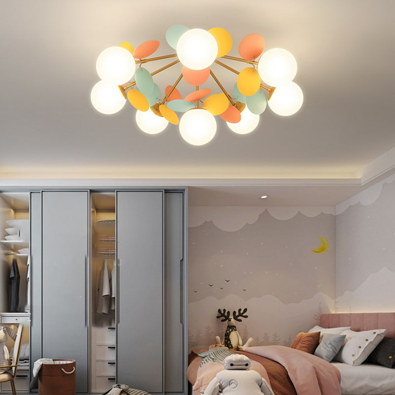 Contemporary Creative Branch Globe Round Piece Metal Glass Acrylic 4/6/8 Light Flush Mount Ceiling Light For Bedroom Lumendat