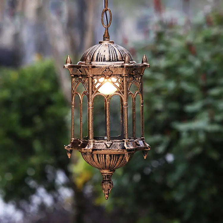 Traditional Vintage Waterproof Hexagonal Column Palace Aluminum Acrylic 1-light Pendant Light for Outdoor Patio Lumendat