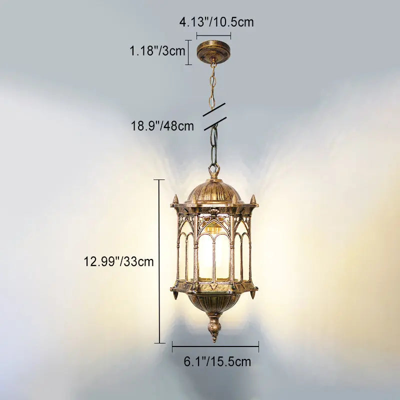 Traditional Vintage Waterproof Hexagonal Column Palace Aluminum Acrylic 1-light Pendant Light for Outdoor Patio Lumendat