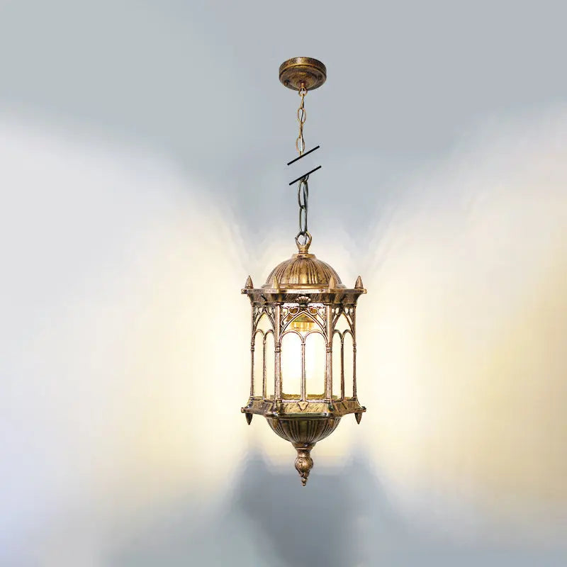 Traditional Vintage Waterproof Hexagonal Column Palace Aluminum Acrylic 1-light Pendant Light for Outdoor Patio Lumendat