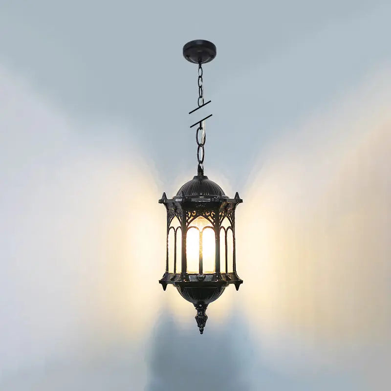 Traditional Vintage Waterproof Hexagonal Column Palace Aluminum Acrylic 1-light Pendant Light for Outdoor Patio Lumendat