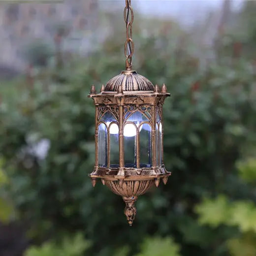 Traditional Vintage Waterproof Hexagonal Column Palace Aluminum Acrylic 1-light Pendant Light for Outdoor Patio modern luxury