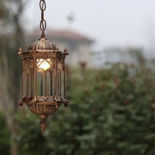 Traditional Vintage Waterproof Hexagonal Column Palace Aluminum Acrylic 1-light Pendant Light for Outdoor Patio Lumendat