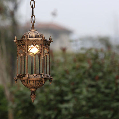 Traditional Vintage Waterproof Hexagonal Column Palace Aluminum Acrylic 1-Light Pendant Light For Outdoor Patio