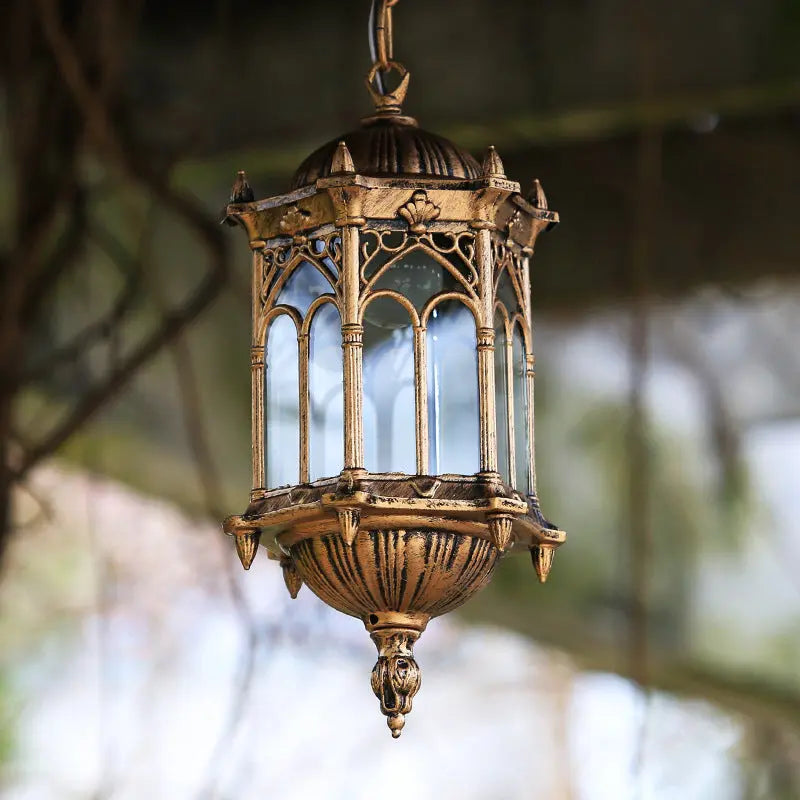 Traditional Vintage Waterproof Hexagonal Column Palace Aluminum Acrylic 1-light Pendant Light for Outdoor Patio Lumendat