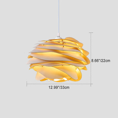 Contemporary Creative Orb Multi-Layer Piece Wood Hardware 1-Light Pendant Light For Living Room