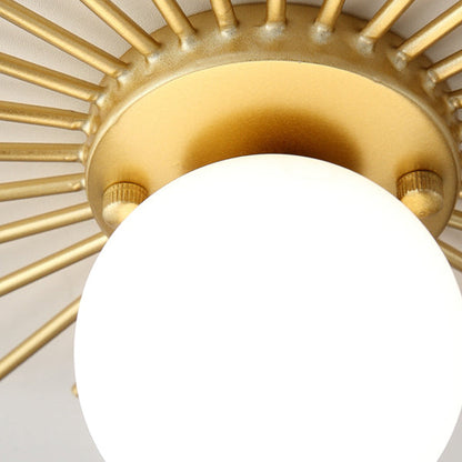 Modern Minimalist Branch Globe Sun Shape Iron Frame Glass Shade 1-light Flush Mount Ceiling Light for Hallway